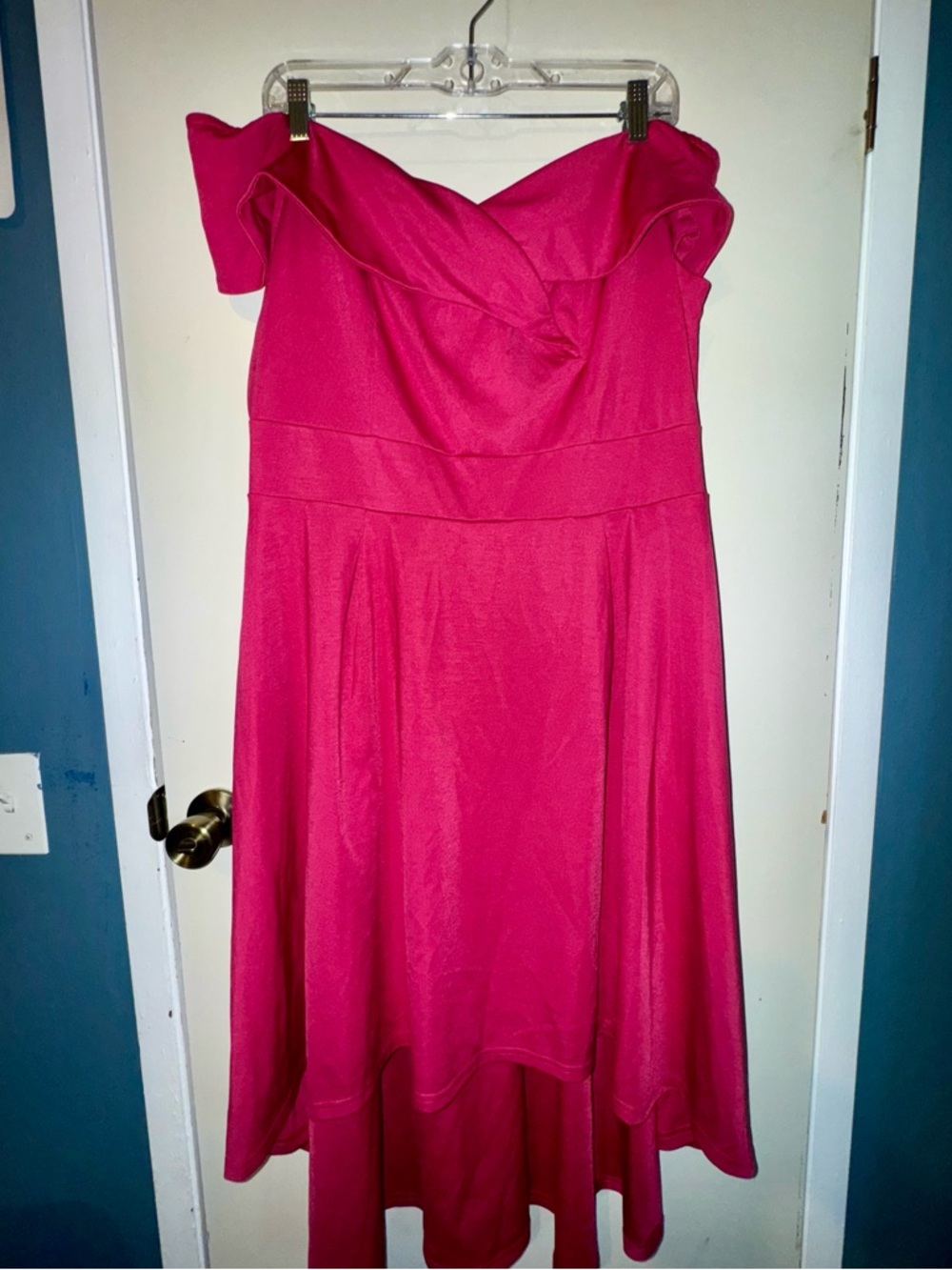 Off-Shoulder Fuchsia High-Low Dress